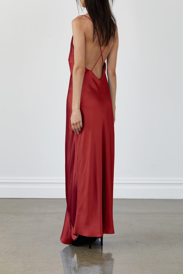 Robe longue sexy en satin à bretelles spaghetti pour femme, col en V, dos nu, ourlet asymétrique à volants, robe de soirée, de bal